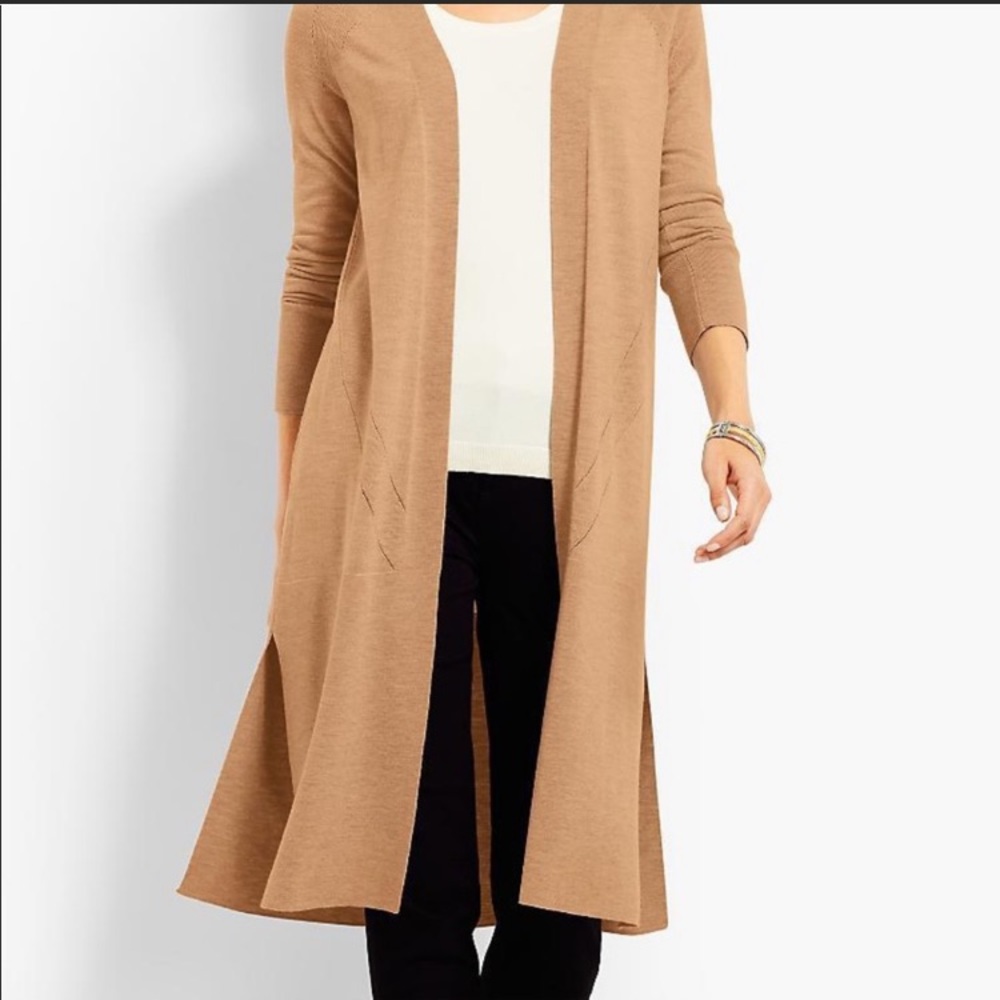 Talbots merino wool open cardigan size M camel tan classic (fits like a S)
